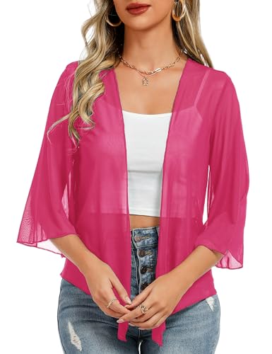 Image of Totatuit Women's Short Cardigan Bolero Sheer Shrug Tie Open Front Bell Sleeve Summer Cropped Bolero Cardigan