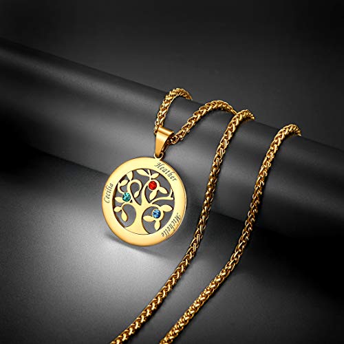 U7 Custom Birthstone Name Necklace For Family Friendship Jewelry Stainless Steel 18K Gold Plated Tree Of Life Pendant With 2-6 Names Necklaces For Mom Wife Grandma #TOP2