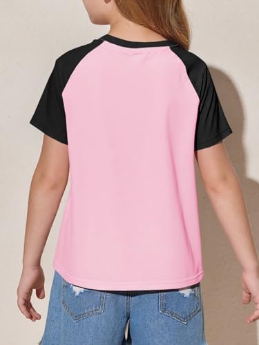 Image of Imily Bela Kids Girls T Shirts Casual Raglan Short Sleeve Crewneck Color Block Summer Tees 5-14 Years