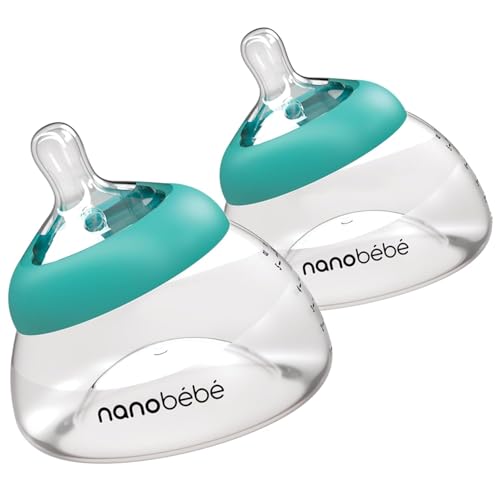 Image of Nanobebe Breastmilk Bottle, Breastfeeding Newborn Breast Like, Anti Colic, Perfect Latch, Preserves Breast Milk nutrients, Twin-Pack Teal