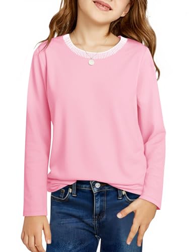 Haloumoning Girls Long Sleeve Shirts Kids Crewneck T-Shirts Tops Cute Fall Blouse Tees 5-14 Years