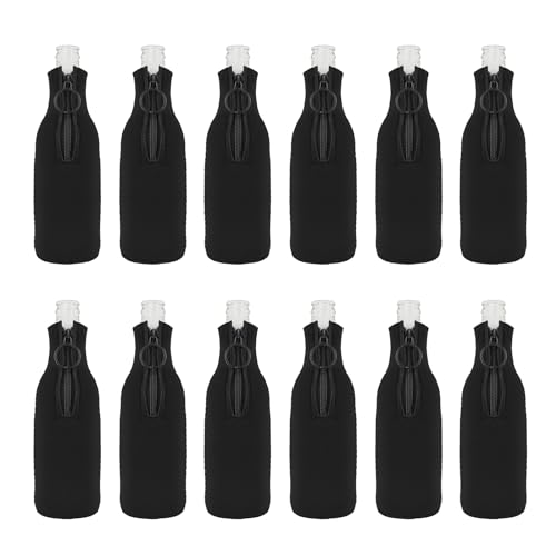 Aspire 12 Pcs Neoprene Beer Bottle Cooler Sleeves, 12oz Sublimation Blank Soft Reusable Zipped-up Bottle Jacket - Black