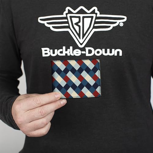 Buckle-Down Men's Wallet, Bifold, Diamond Plaid Blues Khaki Red, Vegan Leather, Multi, 4.0" x 3.5"3
