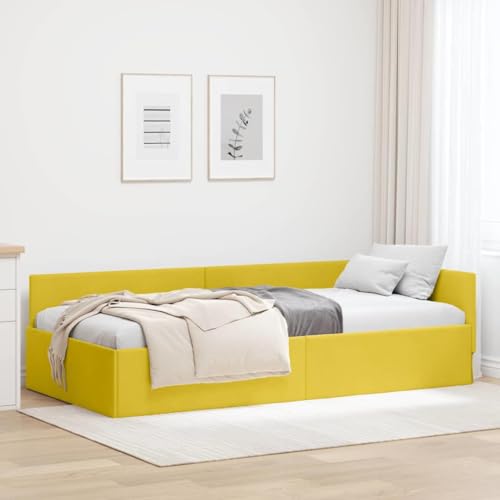 QJBSAVVA Ecksofa-Bettgestell Gelb 84 x 204 x 57 cm aus Samt und Engineered Holz Modernes Design Robustheit und Langlebigkeit für Schlafzimmer...
