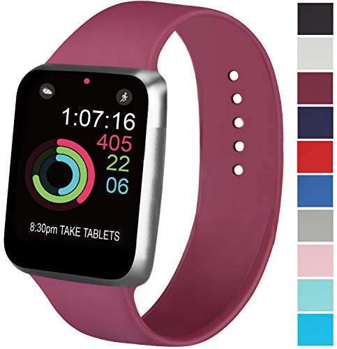 AK - Correa compatible para Apple Watch 44 mm, 42 mm, 38 mm, 40 mm, correa deportiva de silicona para hombre y mujer para iWatch Serie 5 4 3 2 1 (42/44 mm S/M, 02 Wine Red)