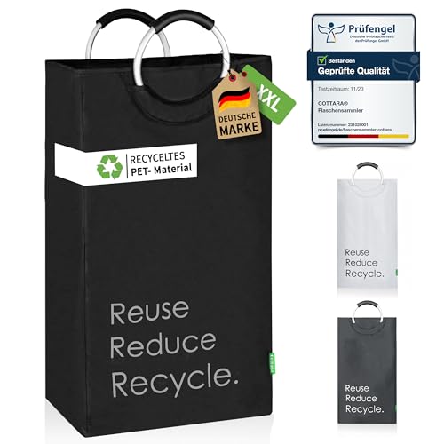 COTTARA® Pfandflaschen Sammelbehälter xxl – Pfandbehälter verschließbar aus recyceltem Material – Flaschensammler Leergut zur Flaschenaufbewahrung oder recycling Behälter – schwarz 75L