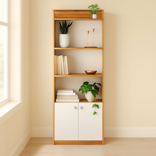 Image of Callas Wooden Bookshelf with Display Unit Cabinet | Engineered Wood Bookcase for Living Room, Bedroom, Office | 1 Year Warranty with Free Installation