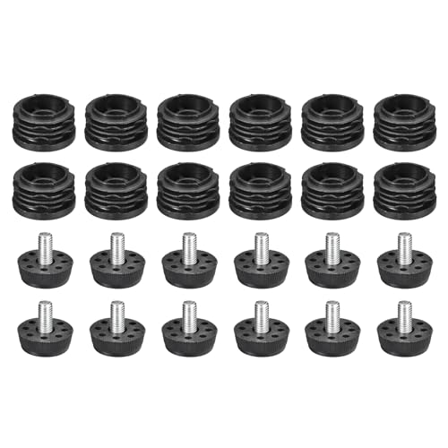 Image of uxcell 12Pcs Inserts for Round Tubes with Leveling Feet, for 32mm /1.26 inch OD Round Tube, M8-1.25mm Thread Black Plastic Furniture Chair Blanking End Caps Insert Plugs