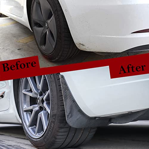 Image of Mud Flaps for Tesla Model 3 2016-2023 Splash Guards Carbon Fiber Front Rear Fender Protection Mudflaps No Need to Drill Holes (Set of 4, Upgrade Version)