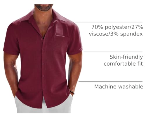 Image of COOFANDY Men's Button Down Shirts Short Sleeve Casual Shirts Summer Beach Linen Shirts with Pocket