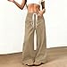 Faux Suede Sweatpants for Women Winter Warm Wide Leg Drawstring Baggy Pants Fall Fashion Business Casual Trousers S-2XL Khaki