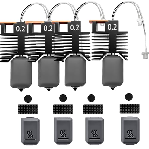 4PK for Snapmaker U1 0.2mm Hotend Hardened Steel U1 Nozzle Assembled Hot End Nano Coating 2.5X Hardness for Snapmaker u1 Nozzle Integrated Leak-Proof Nozzle-Throat Completed Hotend for U1 Accessories