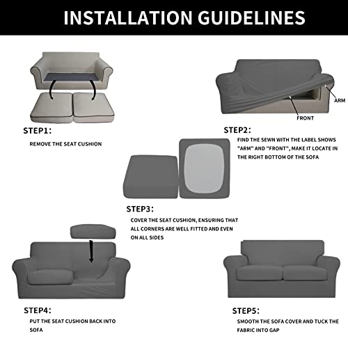 Image of Easy-Going 3 Pieces Stretch Soft Couch Cover for Dogs - Washable Sofa Slipcover for 2 Separate Cushion Couch - Elastic Furniture Protector for Pets, Kids (Loveseat, Gray, Medium)