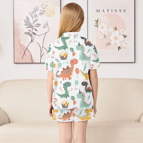 ALAZA Cute Dinosaur Balloon Leaf Satin Pajamas Set Short Sleeve Button Down Sleepwear Summer Pjs 2 Piece4