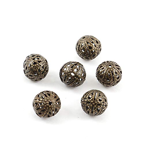 100Pcs Artistic Filigree Round Beads 8Mm (0.31 Inch) Antique Bronze Metal Spacers For Jewelry Craft Making Cf95-8 #TOP1