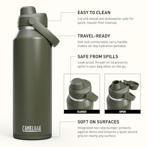 Image of CamelBak Thrive Chug Insulated Stainless Steel Water Bottle, Cold Retention with High Flow Lid for Everyday Hydration and Active Use, 40oz, Moss