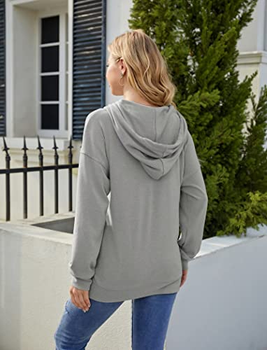 Syellowafter Women Casual Drawstring Hoodie Pullover Loose Soft Tunic Relaxed Tops Comfy Sweatshirts Grey Small #TOP3