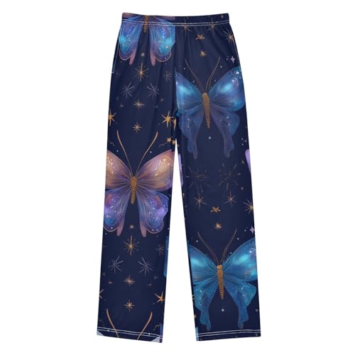 Butterfly Galaxy Print Boys Long Pants Soft Trousers Elastic Waist Kids Lounge Bottoms with Pockets S-XL
