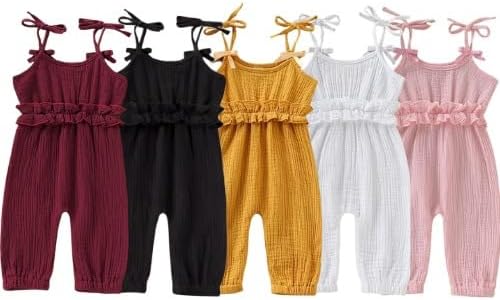 ASTHA FASHIONSSolid Baby Girls Jumpsuit Baby Girl Long Romper Cotton Linen Ruffled Strap Pants Clothes Baby Girl's Solid Jumpsuit Beautiful Jumpsuit (Pack of 4)
