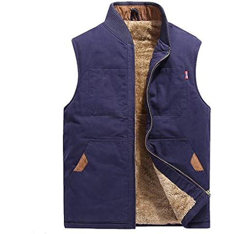 ZENTHACE Men's Sherpa Lined Full Zip Vest Canvas Sleeveless Jacket, Navy Blue, Large Cover