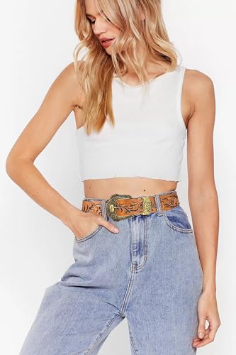 Vintage Western Belts for Women Cowgirls Belt with Floral Carved for Jeans Pants Dresses2
