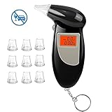 OFZVEO Alcoholimetro, Alcoholímetro Profesional, Alcoholimetro Digital Llavero y 10 Boquillas, Detector Portátil Alcohol con Pantalla LCD para Uso Personal