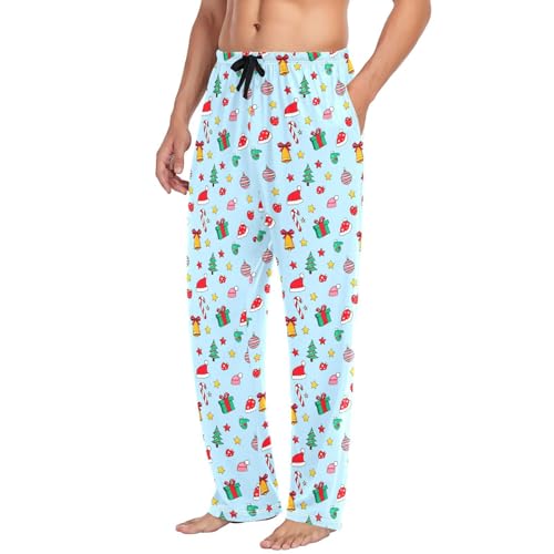 Christmas Elements Men's Pajamas Pants Cotton Sleep Bottoms Pants Lounge Sleepwear - S4