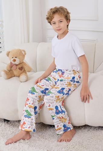 Boys Cartoon Pajama Pants 3 Pack Soft Sleep Pants, Elastic Waist Drawstring Pj Bottoms for Boys with Pockets4