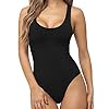 MANGOPOP-Womens-Scoop-Neck-Ribbed-Racerback-Tank-Top-Bodysuits MANGOPOP Bodysuit for Women Scoop Neck Sleeveless Ribbed Racerback Tank Tops (Medium, A Racerback Black)