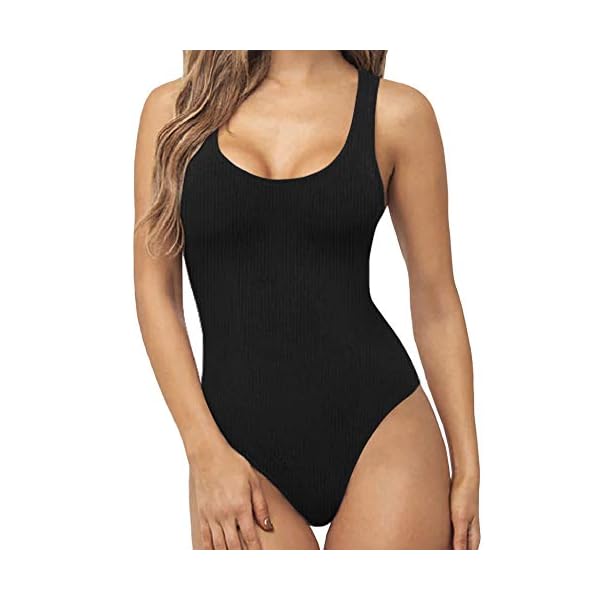 MANGOPOP-Womens-Scoop-Neck-Ribbed-Racerback-Tank-Top-Bodysuits MANGOPOP Bodysuit for Women Scoop Neck Sleeveless Ribbed Racerback Tank Tops (Medium, A Racerback Black)