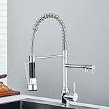 SBCGFY Küchenarmatur Aus Mattschwarzem Chrommessing, Ausziehbarer 2-Modus-Armatur, 360°-Drehung, Zweifunktionsmischer, Modernes Design Für Die Küchenmodernisierung, Chrom