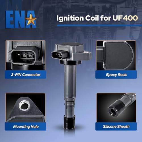ENA Set of 4 Ignition Coil Pack Compatible with Honda Civic 2001 2002 2003 2004 2005 Acura EL 2002 2003 2004 L4 1.7L Coils for UF307 UF400 UF512 5C1451 E1012 UF307 30520P8EA00 C1460 - Black by ENA - Image 4