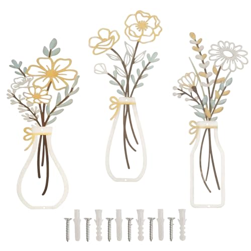3 Piece Metal Flowers Wall Arts - Lightweight Floral Wall