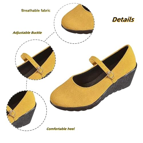 Women's Mary Jane Wedge Heels - Comfortable Dressy Suede Round Toe Ankle Strap Shoes for Women, Orthopedic Soft Sole4