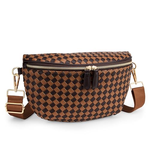 Image of KALIDI Woven Crossbody Bag for Women Travel Vegan Leather Checkered Bum Bag | Fanny Packs for Woman Trendy Cross Body Sling Purse for Casual Everyday Daily Errands Shopping Trip Festival