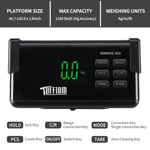 TUFFIOM 1100Lbs x 0.2Lbs Postal Digital Shipping Livestock Scale, Electronic Stainless Steel Platform Heavy Duty Vet Animal Floor Scale,Dog Puppy Pig Goat Sheep Scale, Black