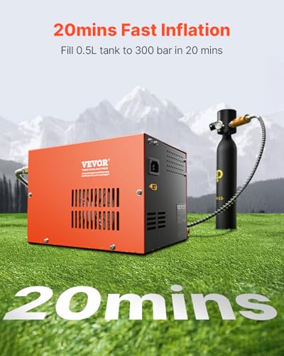 Image of VEVOR PCP Air Compressor, 4500PSI /30Mpa Portable PCP Airgun Compressor with Built-in Converter & Fan Cooling System, DC12V /AC120V Manual-Stop Air Rifle, Paintball and Scuba Tank Compressor Pump