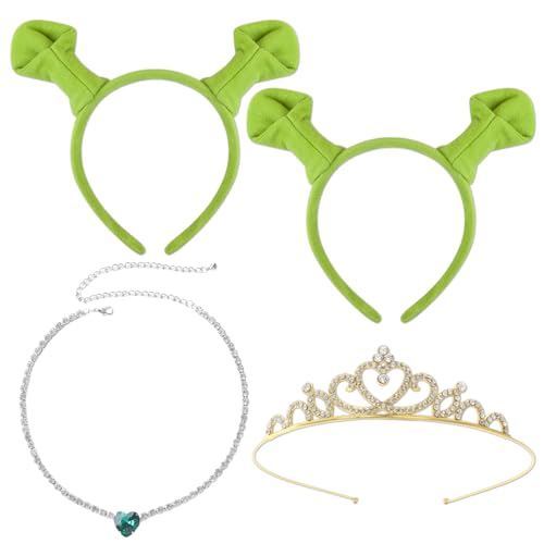 MFCGHXR Disfraz ogro verde diadema con orejas + corona dorada +