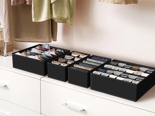 Image of Simple Houseware Closet Underwear Organizer Drawer Divider 4 Set, Black