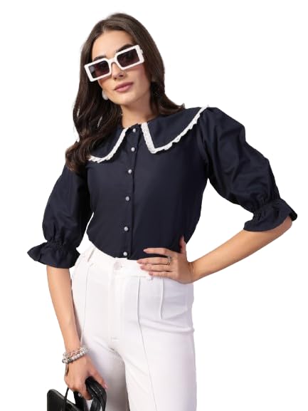 Image of Style Quotient Women Sky Blue Victorian Style Shirt