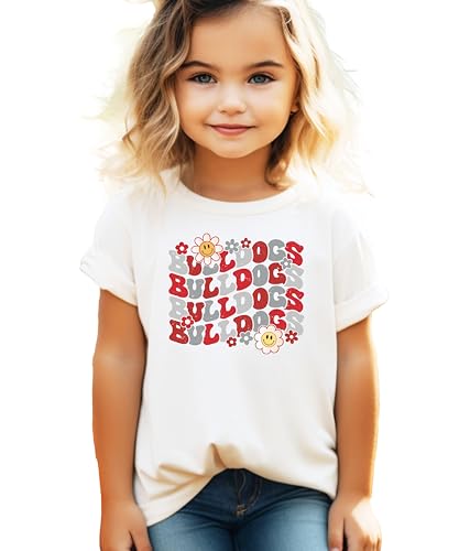 Trendy Bulldogs Sports Fan Shirt for Women, Teens & Kids Girly Red Team Pride Outfit for Baby