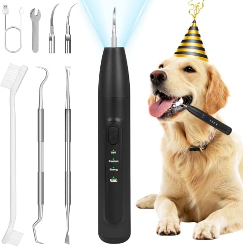 Image of Dog Plaque and Tartar Remover,Dogs Teeth Cleaning Kit with Led Light | 3 Modes Dog Tooth Plaque Remover,Canident-Sonic Tooth Cleaner for Dogs and Cats,Low Noise Ultrasonic Pet Teeth Cleaner,Black
