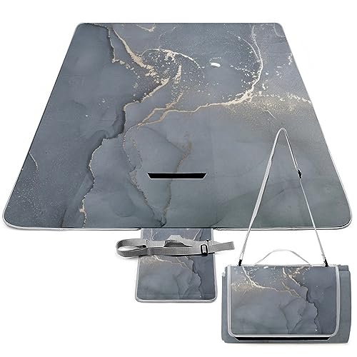 Colors-Multicolored-Marble-Texture Picnic Blanket Waterproof Foldable, Large Outdoor Picnic Blanket Beach Blankets Camping Blanket Travel Mat, Shoulder Strap Tote, Rectangle 58x58in