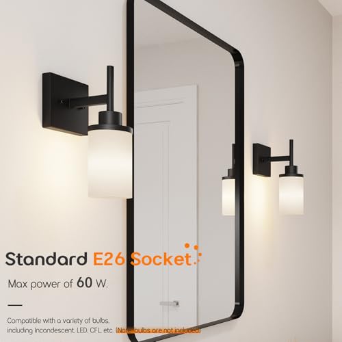 Image of Wall Light Fixtures Matte Black Bathroom Vanity Lights Over Mirror with White Frosted Glass, Wall Lamps for Hallway Washroom Porch Entrance T001MB-L1