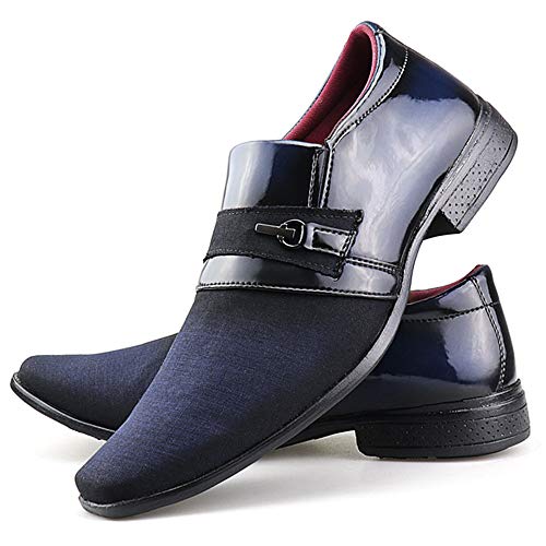 Kit 3 Pares Sapato Social Neway Masculino Marrom, Bordô e Azul