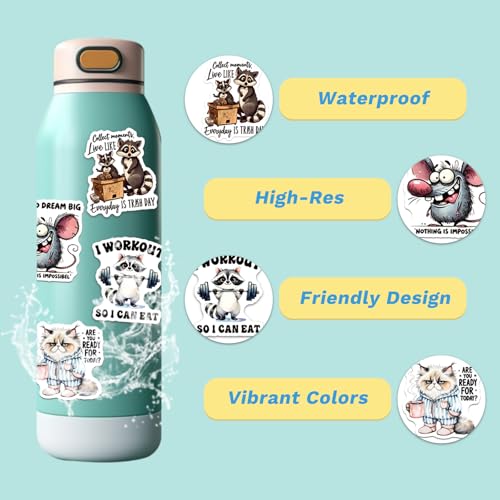 Image of Fun Animal Stickers with Witty Phrase 200 Pcs Playful Animals Sticker Pack, Waterproof Vinyl Stickers for Water Bottles Laptop Scrapbooking Journal Scooter Luggage Skateboard Tumbler Cup Notebook etc