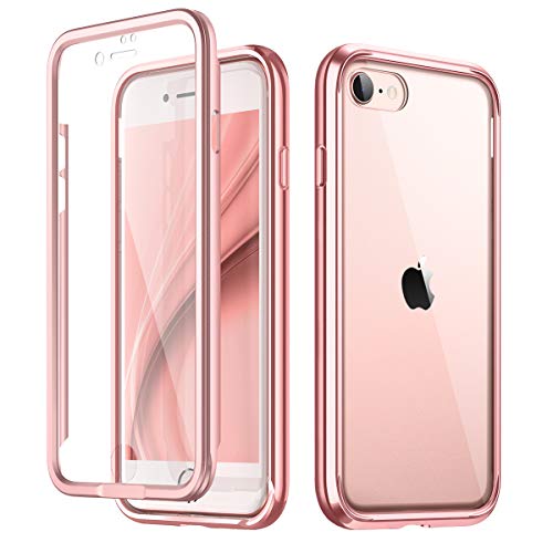 SURITCH Funda iPhone SE 2020 iPhone 7 iPhone 8 Cubierta 360 con Protector de Pantalla Incorporado Chapado Parachoques Delantero y Trasero a Prueba de Golpes Marco de Metal oro rosa para iPhone SE 2020