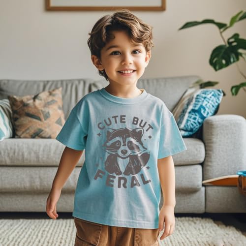 Image of Kids Short Sleeve Tees Toddler Crewneck T-Shirts Boys Girls Dino Raccoon Excavator Silly Goose Flower Girl Tops 2-7 Years