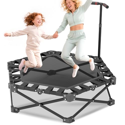 Fitness Trampolin Indoor Klappbar mit Verstellbarem Griff - Stabiler und Leiser Rebounder für Kinder und Erwachsene - Statische Belastungsgrenze 250kg - Minitrampolin 90cm Diameter - 113cm Hoch Fitness Trampolin Indoor Klappbar mit Verstellbarem Griff - Stabiler und Leiser Rebounder für Kinder und Erwachsene - Statische Belastungsgrenze 250kg - Minitrampolin 90cm Diameter - 113cm Hoch