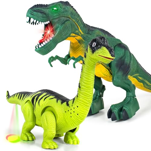 YongnKids 2P Dinosaur Toys for Boys, Electric Sound and Light T-Rex Toys, Walking Dinosaur, Dinosaur Robot, Moving when Roaring, Dinosaur Gifts for 3 4 5 6+ Boys Girls Kids (green)